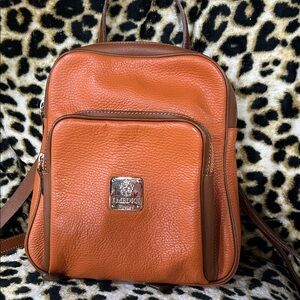 I Medici Firenze Leather Backpack Contrast in Rich Orange and Brown